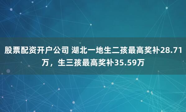 股票配资开户公司 湖北一地生二孩最高奖补28.71万，生三孩最高奖补35.59万